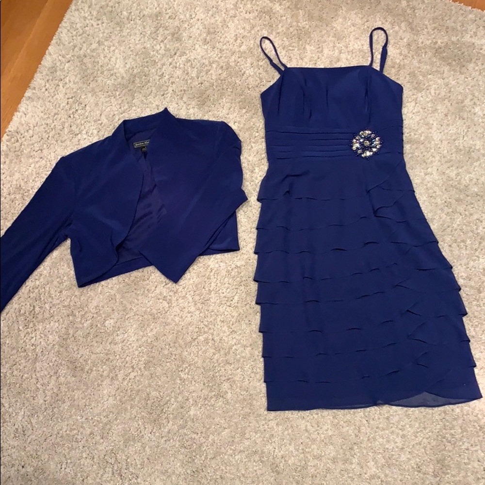 Elegant Navy Dress with Straps and blazer